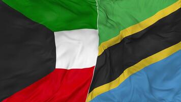 Kuwait and Tanzania Flags Together Seamless Looping Background, Looped Bump Texture Cloth Waving Slow Motion, 3D Rendering video