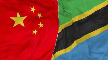 China and Tanzania Flags Together Seamless Looping Background, Looped Bump Texture Cloth Waving Slow Motion, 3D Rendering video