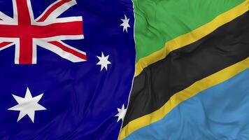Australia and Tanzania Flags Together Seamless Looping Background, Looped Bump Texture Cloth Waving Slow Motion, 3D Rendering video