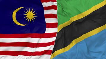 Malaysia and Tanzania Flags Together Seamless Looping Background, Looped Bump Texture Cloth Waving Slow Motion, 3D Rendering video