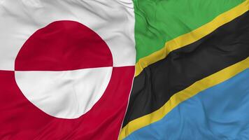 Greenland and Tanzania Flags Together Seamless Looping Background, Looped Bump Texture Cloth Waving Slow Motion, 3D Rendering video