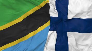 Finland and Tanzania Flags Together Seamless Looping Background, Looped Bump Texture Cloth Waving Slow Motion, 3D Rendering video