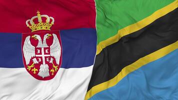 Serbia and Tanzania Flags Together Seamless Looping Background, Looped Bump Texture Cloth Waving Slow Motion, 3D Rendering video