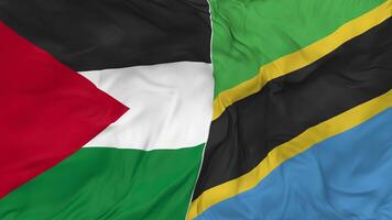 Palestine and Tanzania Flags Together Seamless Looping Background, Looped Bump Texture Cloth Waving Slow Motion, 3D Rendering video