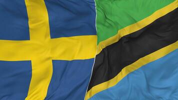 Sweden and Tanzania Flags Together Seamless Looping Background, Looped Bump Texture Cloth Waving Slow Motion, 3D Rendering video