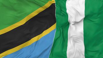 Nigeria and Tanzania Flags Together Seamless Looping Background, Looped Bump Texture Cloth Waving Slow Motion, 3D Rendering video