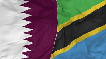 Qatar e Tanzania bandiere insieme senza soluzione di continuità looping sfondo, loop urto struttura stoffa agitando lento movimento, 3d interpretazione video