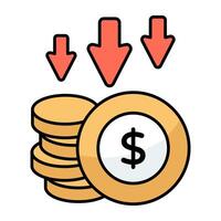 A colored design icon of dollar value down vector