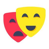 Happy and sad face mask, theater masks icon vector