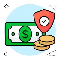 Money with shield, icon of financial security vector