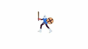 Armoured knight attacking line 2D character animation. Historical role play game flat color cartoon 4K video, alpha channel. Honorable medieval fighter animated person on white background video