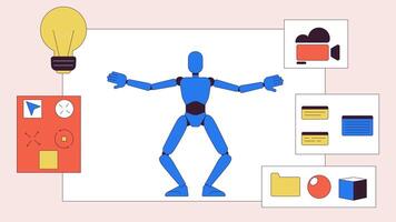 personagem modelo com ui Projeto elementos linha 2d animação. vídeo jogos personagem desenvolvimento 4k vídeo movimento gráfico. desenhador avisos linear animado desenho animado plano conceito em Área de Trabalho fundo video