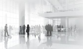 AI generated Abstract hall of a business center with silhouettes of businessmen and businesswomen photo