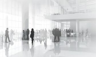 AI generated Abstract hall of a business center with silhouettes of businessmen and businesswomen photo