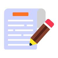 Pencil with paper, flat design of content writing vector