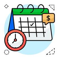 ícono de dinero con calendario, diseño plano del día de pago vector