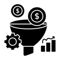 A glyph design icon of money filtration vector