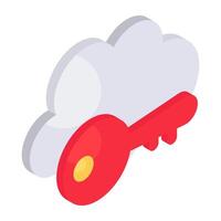 Editable design icon of cloud key vector