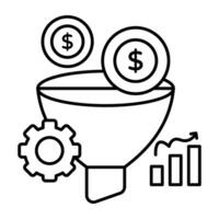 A line design icon of money filtration vector