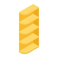 Trendy isometric design icon of wooden shelves vector