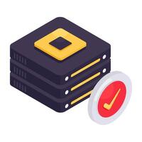 An isometric design icon of verified server vector