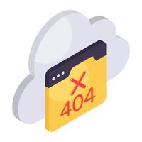 un isométrica diseño icono de nube 404 error vector