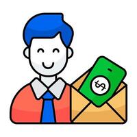 Cash envelope with avatar denoting concept of salary vector