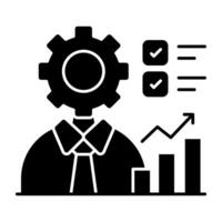 Avatar with gear, solid design icon of manager vector