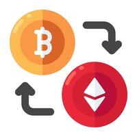 Bitcoin to Ethereum, concept of currency exchange vector