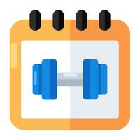 Calendar with dumbbells icon, gym schedule vector