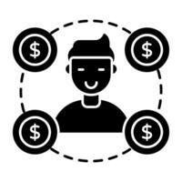 Dollar with human showcasing investor icon vector