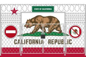 California flag behind barbed wire and a fence with a lock. The problem of illegal migration vector