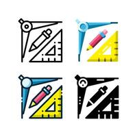 diseño herramientas icono representado con un Brújula, lápiz y regla vector