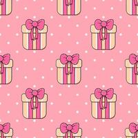 Seamless pattern, cute gift boxes, pastel pink background, vector illustration Suitable for wrapping paper, wallpaper