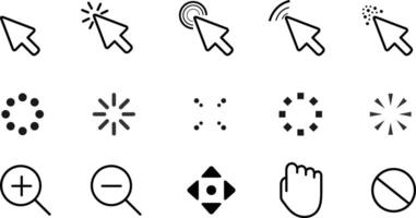 Cursor Set - Mouse Pointers. Computer Mouse Click Cursor. Arrow, Hand, Magnifying Glass, Hourglass. Different smooth and pixel mouse cursors. Vector stock illustration