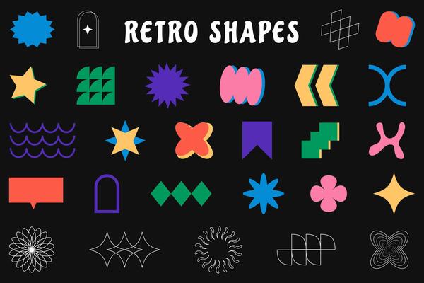 Brutalist abstract geometric shapes and grids.