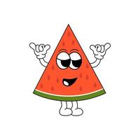 Funny character, in the form of a slice of watermelon, with a cartoon smiling face in groove style. vector