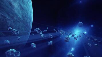 en stor klunga av asteroider nära ett okänd planet video