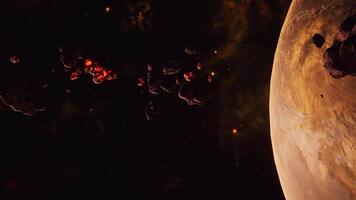 un' grande grappolo di asteroidi vicino un sconosciuto pianeta video