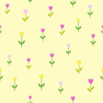 Spring tulips, seamless pattern on yellow background vector