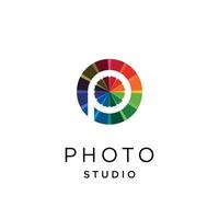 letter p photography modern vector creative symbol. shutter lens camera icon design element eps 10