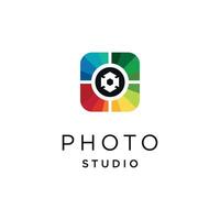 Modern vector creative symbol photography logo icon. shutter lens camera icon design template.