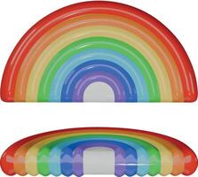 rainbow pool float. rainbow shaped pool raft. isolated inflatable mattress top and side view vector