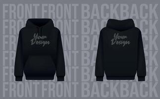 Men black hoody. Realistic jumper mockup. Long sleeve hoody template clothing. vector