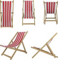 deck chair 3d illustration. isolated beach chair with red and white stripes vector