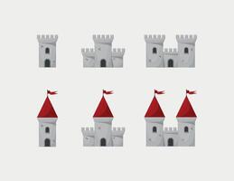 Medieval vector castles icon set. Cartoon fairy tale castle tower icon.