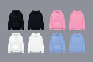 Men colours hoody. Realistic jumper mockup. Long sleeve hoody template clothing. vector