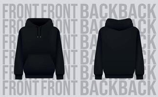 Men black hoody. Realistic jumper mockup. Long sleeve hoody template clothing vector