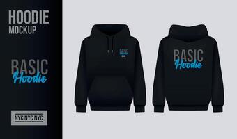 Men black hoody design concept. Realistic jumper mockup. Long sleeve clothing vector