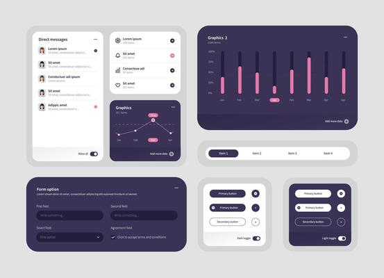 Elegant Collection of ui ux elements for web design, app design. Ux dashboard user panel template.